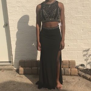 Two piece black dress.